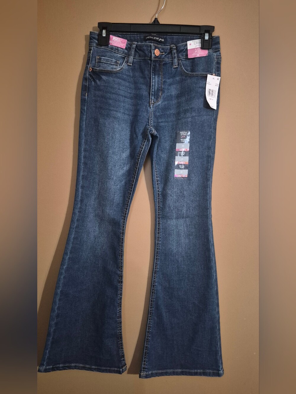 Girl's Dark Blue Flare Mid Rise Jeans - Imperial Star Girls Size 12
